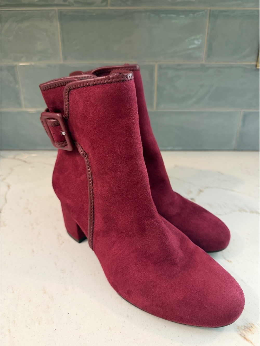 White Mountain Women's Callaway Block-Heel Booties Wine Red Suedette Size 8.5M